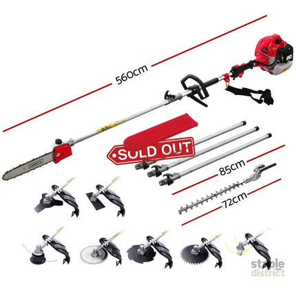 Giantz 62CC Pole Chainsaw Hedge Trimmer Brush Cutter Whipper 9-in-1 5.6m Red - Tools > Power Tools > Chainsaws