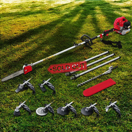 Giantz 62CC Pole Chainsaw Hedge Trimmer Brush Cutter Whipper 9-in-1 5.6m Red - Tools > Power Tools > Chainsaws