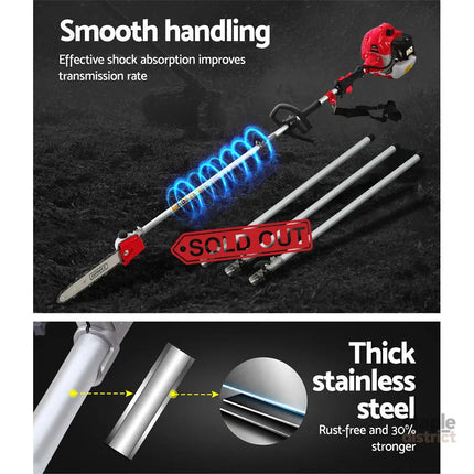 Giantz 62CC Pole Chainsaw Hedge Trimmer Brush Cutter Whipper 9-in-1 5.6m Red - Tools > Power Tools > Chainsaws