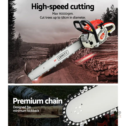 Giantz 65cc Petrol Chainsaw 24 Inch Bar Chain Saw Tree Pruner 2 Stroke E-Start - Tools > Power Tools > Chainsaws