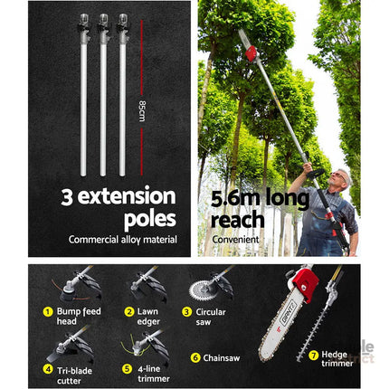 Giantz 65CC Pole Chainsaw Hedge Trimmer Brush Cutter Whipper Snipper 7-in-1 5.6m - Tools > Power Tools > Chainsaws