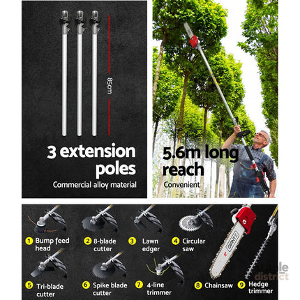 Giantz 65CC Pole Chainsaw Hedge Trimmer Brush Cutter Whipper Snipper Saw 9-in-1 5.6m - Tools > Power Tools > Chainsaws