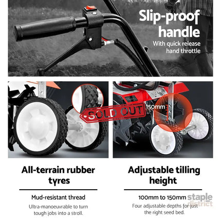 Giantz 65CC Tiller Garden Cultivator Rototiller 6 Blades Soil Plower Rotary Hoe - Tools > Power Tools > Outdoor Power
