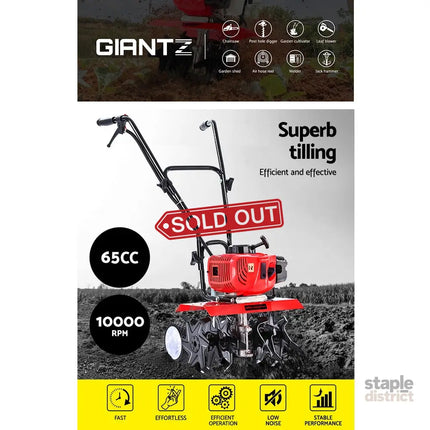 Giantz 65CC Tiller Garden Cultivator Rototiller 6 Blades Soil Plower Rotary Hoe - Tools > Power Tools > Outdoor Power