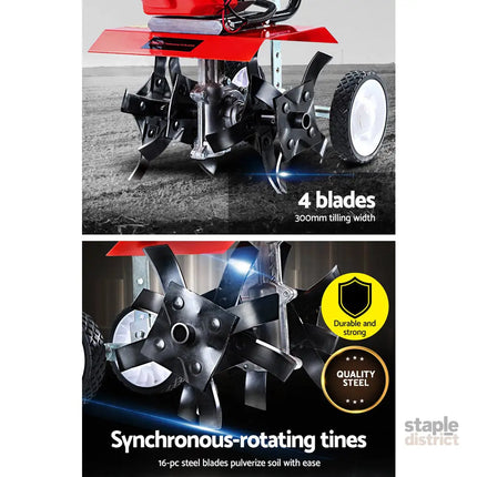 Giantz 65CC Tiller Rototiller Garden Cultivator 4 Blades Soil Power Rotary Hoe - Tools > Power Tools > Outdoor Power