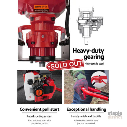 Giantz 66CC Post Hole Digger Motor Only Petrol Engine Red - Tools > Power Tools > Outdoor Power Equipment