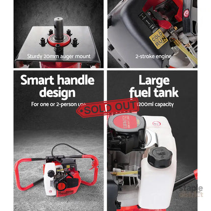 Giantz 66CC Post Hole Digger Motor Only Petrol Engine Red - Tools > Power Tools > Outdoor Power Equipment