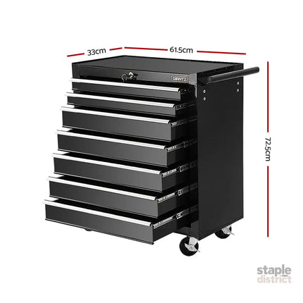 Giantz 7 Drawer Tool Box Cabinet Chest Trolley Storage Garage Toolbox Black - Tools > Tools Storage > Tool Cabinets