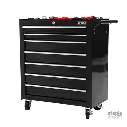 Giantz 7 Drawer Tool Box Cabinet Chest Trolley Storage Garage Toolbox Black - Tools > Tools Storage > Tool Cabinets