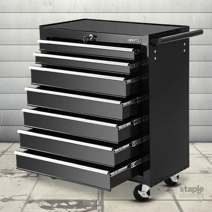 Giantz 7 Drawer Tool Box Cabinet Chest Trolley Storage Garage Toolbox Black - Tools > Tools Storage > Tool Cabinets