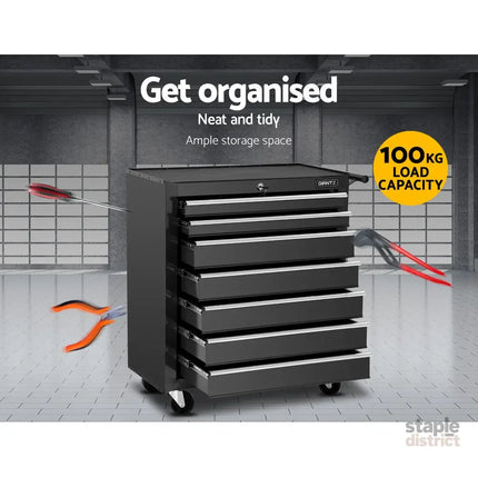 Giantz 7 Drawer Tool Box Cabinet Chest Trolley Storage Garage Toolbox Black - Tools > Tools Storage > Tool Cabinets