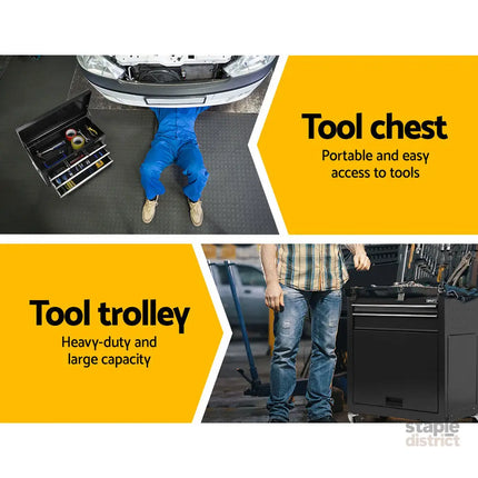 Giantz 7 Drawer Tool Box Cabinet Chest Trolley Toolbox Garage Storage Black - Tools > Tools Storage > Tool Cabinets