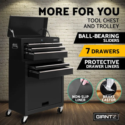 Giantz 7 Drawer Tool Box Cabinet Chest Trolley Toolbox Garage Storage Black - Tools > Tools Storage > Tool Cabinets
