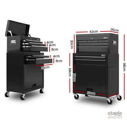 Giantz 7 Drawer Tool Box Cabinet Chest Trolley Toolbox Garage Storage Black - Tools > Tools Storage > Tool Cabinets