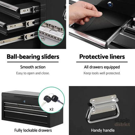 Giantz 7 Drawer Tool Box Cabinet Chest Trolley Toolbox Garage Storage Black - Tools > Tools Storage > Tool Cabinets