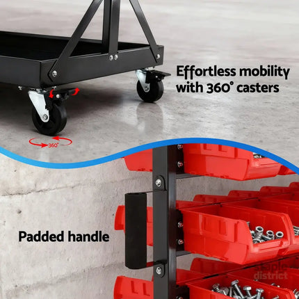 Giantz 74 Bins Storage Rack Double Sided Mobile Garage Workshop Tools Organizer - Tools > Tools Storage > Wall Storage