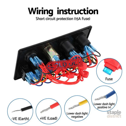 Giantz 8 Gang 12V Switch Panel For Car Boat Marine USB ON-OFF LED Rocker Toggle - Baby & Kids > Ride On Cars Go-karts &