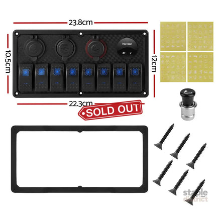 Giantz 8 Gang 12V Switch Panel For Car Boat Marine USB ON-OFF LED Rocker Toggle - Baby & Kids > Ride On Cars Go-karts &