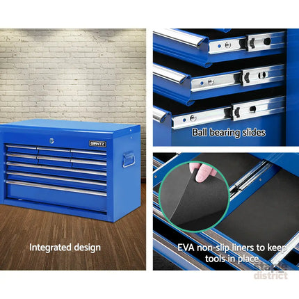 Giantz 9 Drawer Tool Box Cabinet Chest Toolbox Storage Garage Organiser Blue - Tools > Tools Storage > Tool Cabinets