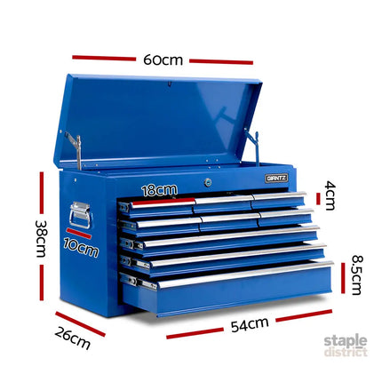 Giantz 9 Drawer Tool Box Cabinet Chest Toolbox Storage Garage Organiser Blue - Tools > Tools Storage > Tool Cabinets