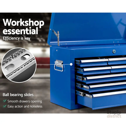 Giantz 9 Drawer Tool Box Cabinet Chest Toolbox Storage Garage Organiser Blue - Tools > Tools Storage > Tool Cabinets