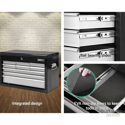 Giantz 9 Drawer Tool Box Cabinet Chest Toolbox Storage Garage Organiser Grey - Tools > Tools Storage > Tool Cabinets