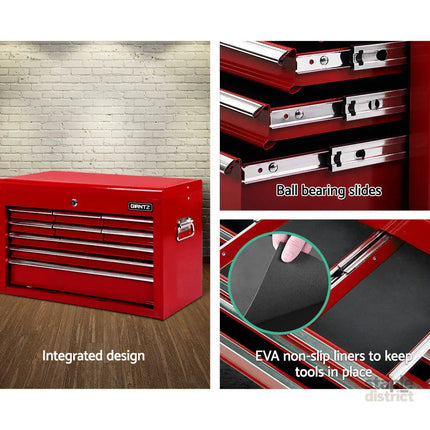 Giantz 9 Drawer Tool Box Cabinet Chest Toolbox Storage Garage Organiser Red - Tools > Tools Storage > Tool Cabinets