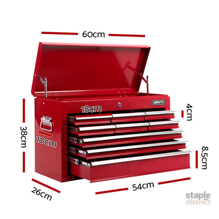 Giantz 9 Drawer Tool Box Cabinet Chest Toolbox Storage Garage Organiser Red - Tools > Tools Storage > Tool Cabinets
