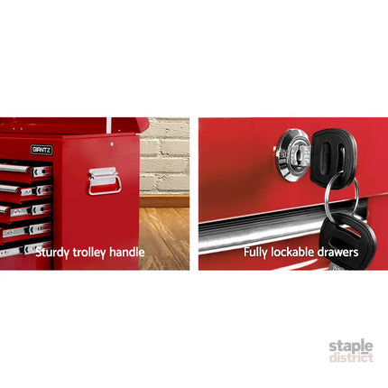 Giantz 9 Drawer Tool Box Cabinet Chest Toolbox Storage Garage Organiser Red - Tools > Tools Storage > Tool Cabinets