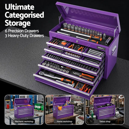 Giantz 9-Drawer Tool Cabinet Chest Toolbox Heavy Duty Garage Storage Organiser Purple - Tools > Tools Storage > Utility