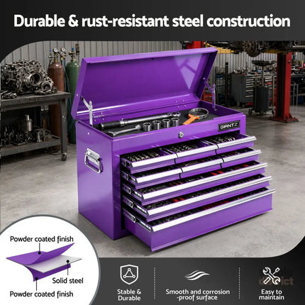 Giantz 9-Drawer Tool Cabinet Chest Toolbox Heavy Duty Garage Storage Organiser Purple - Tools > Tools Storage > Utility