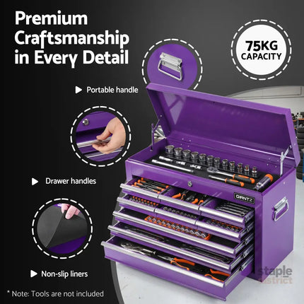 Giantz 9-Drawer Tool Cabinet Chest Toolbox Heavy Duty Garage Storage Organiser Purple - Tools > Tools Storage > Utility