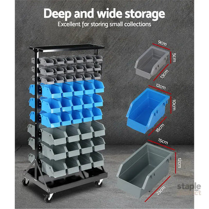 Giantz 90 Storage Bin Rack Stand Double-sided Wheels - Sports & Fitness > Bikes & Accessories > Bicycle Stands & Storage
