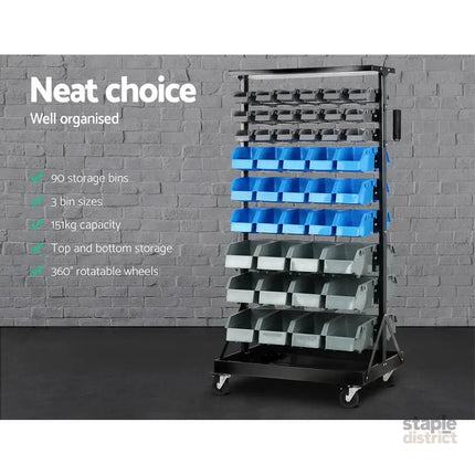 Giantz 90 Storage Bin Rack Stand Double-sided Wheels - Sports & Fitness > Bikes & Accessories > Bicycle Stands & Storage