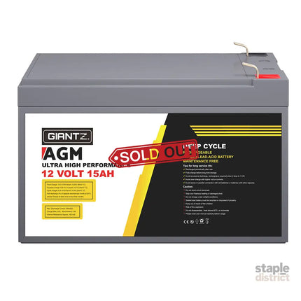 Giantz AGM Battery 12V 15Ah Deep Cycle Box Portable Solar Caravan Camping - Outdoor Recreation > Camping > Batteries &