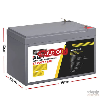 Giantz AGM Battery 12V 15Ah Deep Cycle Box Portable Solar Caravan Camping - Outdoor Recreation > Camping > Batteries &