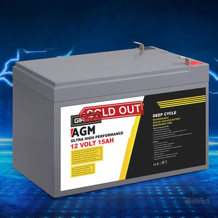 Giantz AGM Battery 12V 15Ah Deep Cycle Box Portable Solar Caravan Camping - Outdoor Recreation > Camping > Batteries &