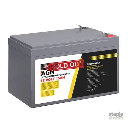 Giantz AGM Battery 12V 15Ah Deep Cycle Box Portable Solar Caravan Camping - Outdoor Recreation > Camping > Batteries &