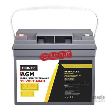 Giantz AGM Battery 12V 40Ah Deep Cycle Box Portable Solar Caravan Camping - Outdoor Recreation > Camping > Batteries &