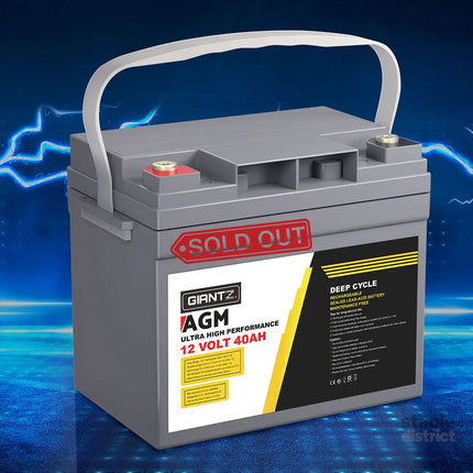 Giantz AGM Battery 12V 40Ah Deep Cycle Box Portable Solar Caravan Camping - Outdoor Recreation > Camping > Batteries &