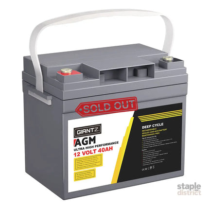 Giantz AGM Battery 12V 40Ah Deep Cycle Box Portable Solar Caravan Camping - Outdoor Recreation > Camping > Batteries &