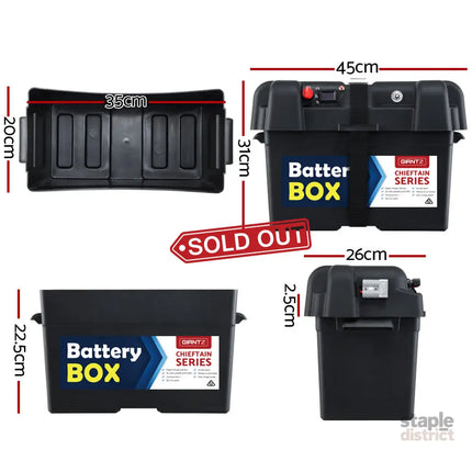 Giantz AGM Battery Box 12v XL Deep Cycle Portable Solar Caravan Camping - Outdoor Recreation > Camping > Batteries &