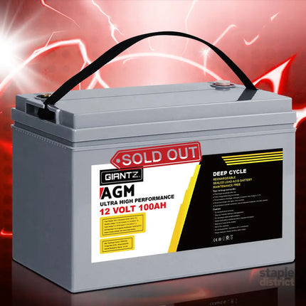 Giantz AGM Deep Cycle Battery 12V 100Ah Box Portable Solar Caravan Camping - Outdoor Recreation > Camping > Batteries &