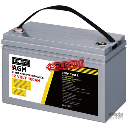 Giantz AGM Deep Cycle Battery 12V 100Ah Box Portable Solar Caravan Camping - Outdoor Recreation > Camping > Batteries &