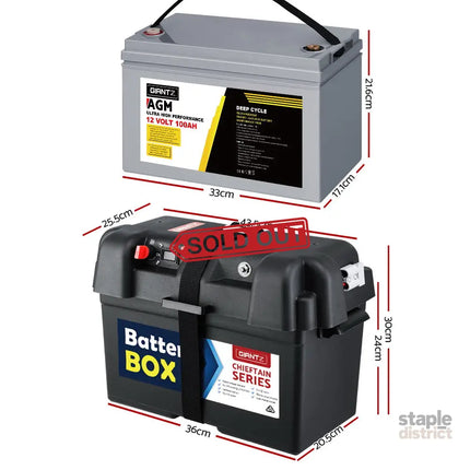 Giantz AGM Deep Cycle Battery 12V 100Ah Box Portable Solar Caravan Camping - Outdoor Recreation > Camping > Batteries &