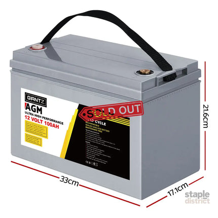 Giantz AGM Deep Cycle Battery 12V 100Ah x2 Box Portable Solar Caravan Camping - Outdoor Recreation > Camping >