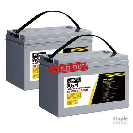 Giantz AGM Deep Cycle Battery 12V 100Ah x2 Box Portable Solar Caravan Camping - Outdoor Recreation > Camping >