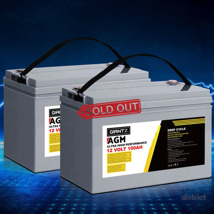 Giantz AGM Deep Cycle Battery 12V 100Ah x2 Box Portable Solar Caravan Camping - Outdoor Recreation > Camping >