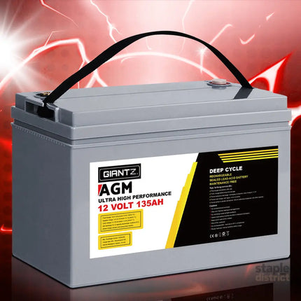 Giantz AGM Deep Cycle Battery 12V 135Ah Box Portable Solar Caravan Camping - Outdoor Recreation > Camping > Batteries &