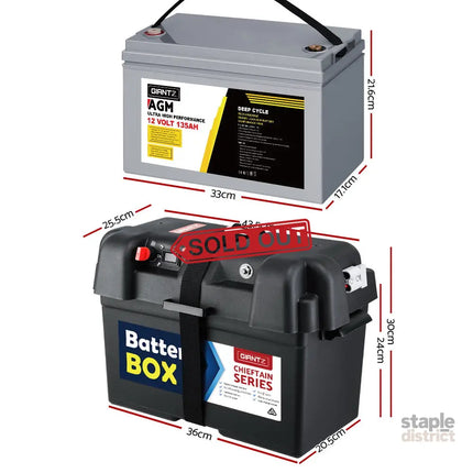 Giantz AGM Deep Cycle Battery 12V 135Ah Box Portable Solar Caravan Camping - Outdoor Recreation > Camping > Batteries &